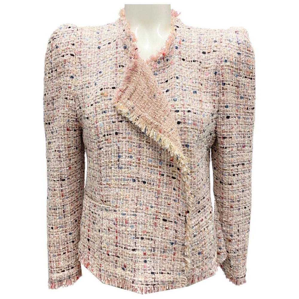 Elegant Tweed Women's Jacket - Pink Multicolor
